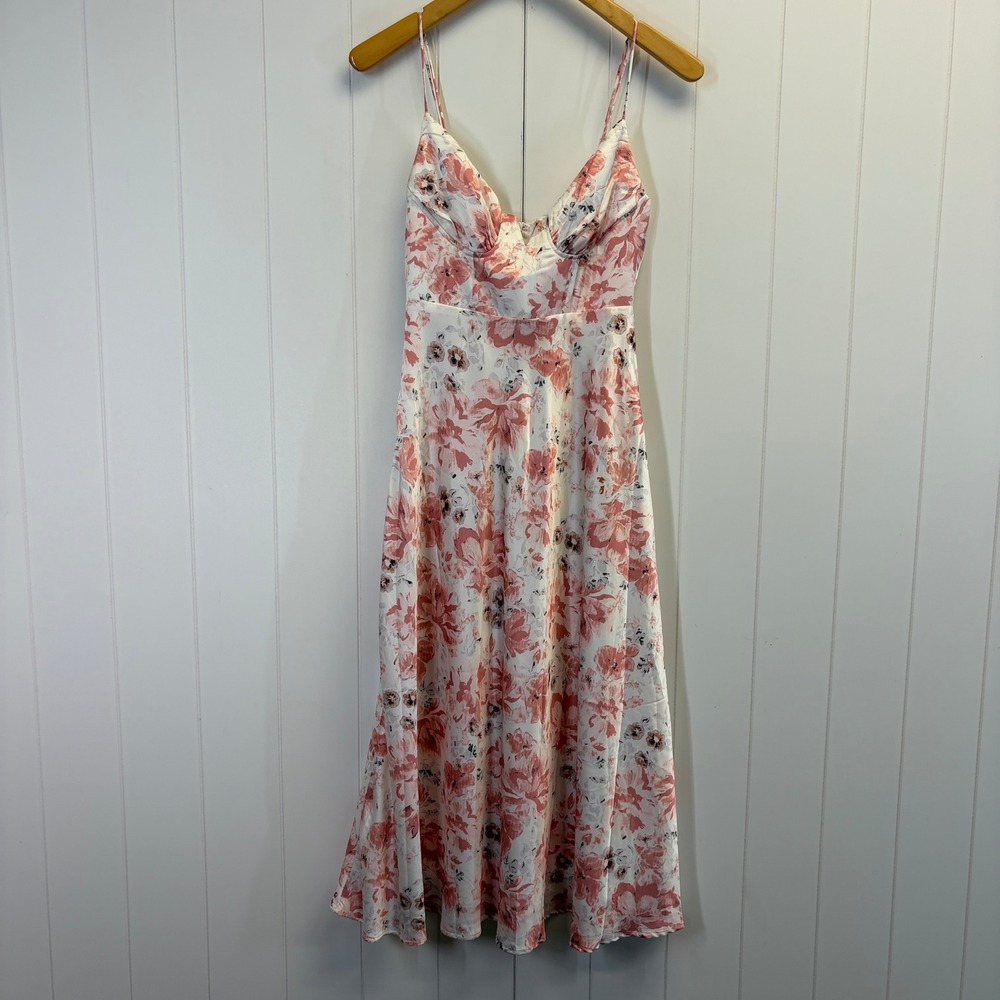 Sage + Paige Y2K Babydoll Garden Floral Satin Midi Dress Women Small Coquette